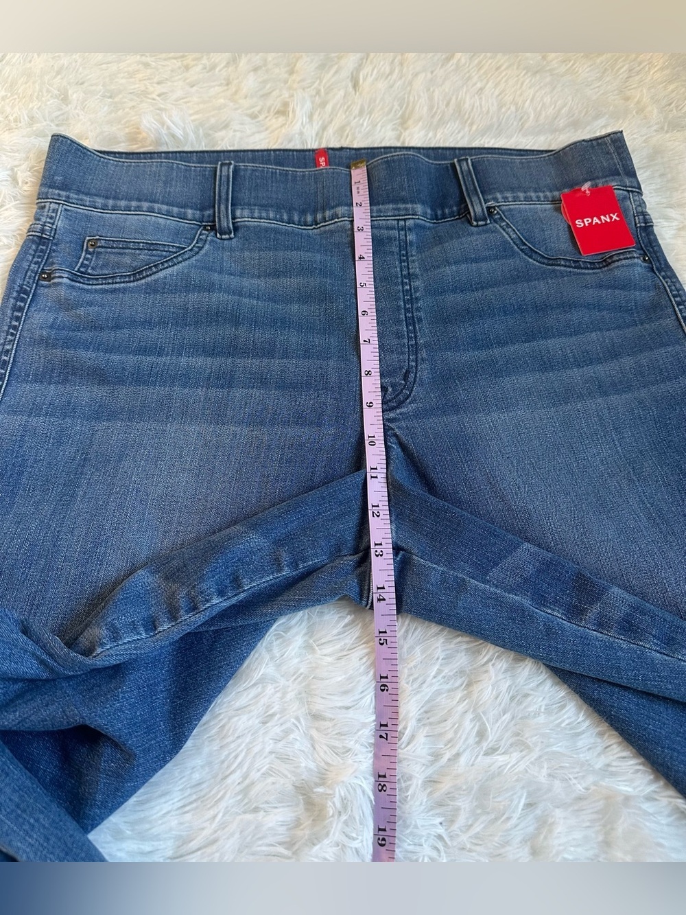 SPANX Blue Wide-Leg Cropped Jeans High Rise  pull on Denim 2X Casual - Picture 6 of 11